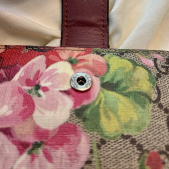 GUCCI GG Blooms Wallet Floral Beige Pink Leather Snap Bifold Purse Snap AUTH EXC - Picture 6 of 11
